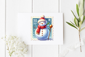 Christmas Snowman Postage Stamps Cli