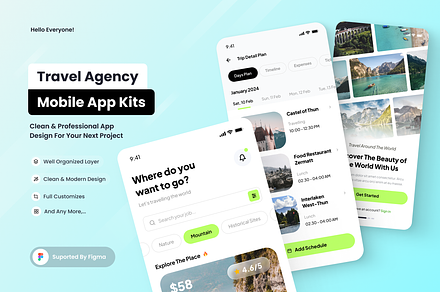 Travel Agency UI Mobile Apps, an UI Kit Template by SquidPixey