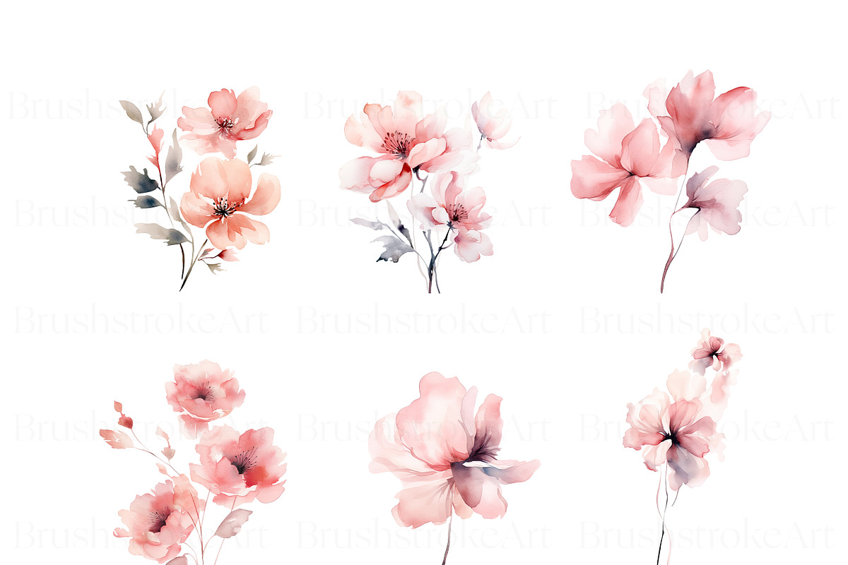 Watercolor Pink Flower Clipart, a Decorative Illustration by BrushstrokeArtGB (Photo 2 of 9)