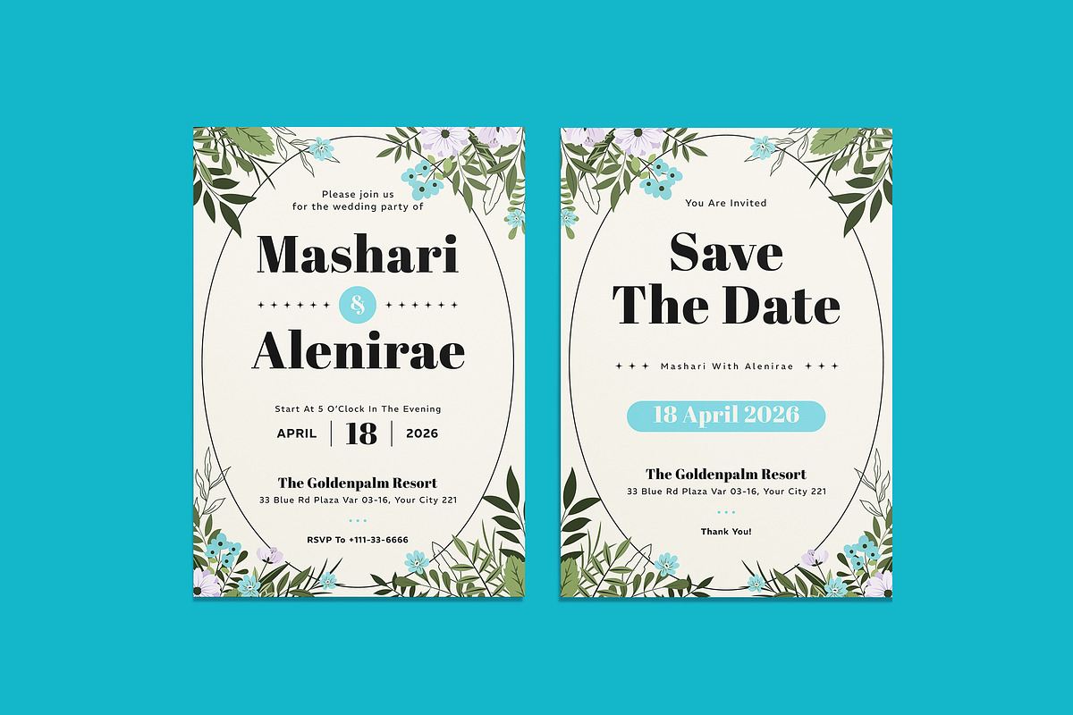 Abrel Floral Wedding Invitation, an Invitation Template by iDoodle Studio (Photo 1 of 4)
