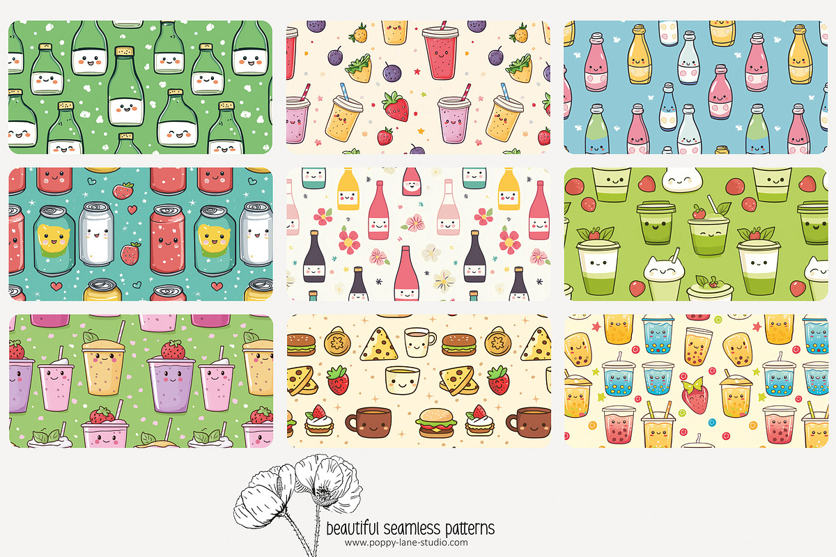 70 kawaii drinks seamless pattern, a Pattern Graphic by Poppy Lane Studio (Photo 5 of 10)