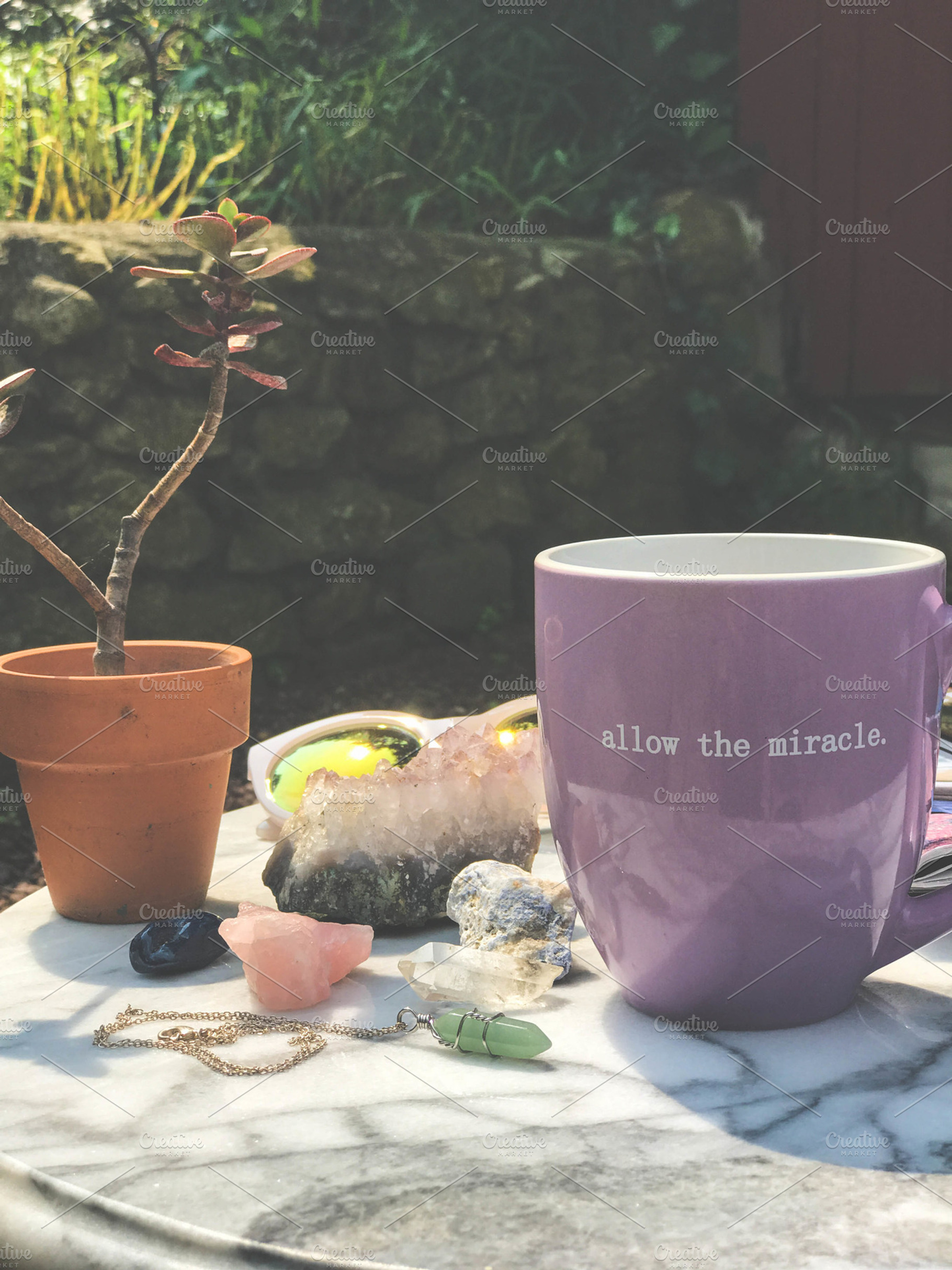 Coffe Mug, Crystals, Succulent, an Abstract Photo by Shamia Casiano Creative