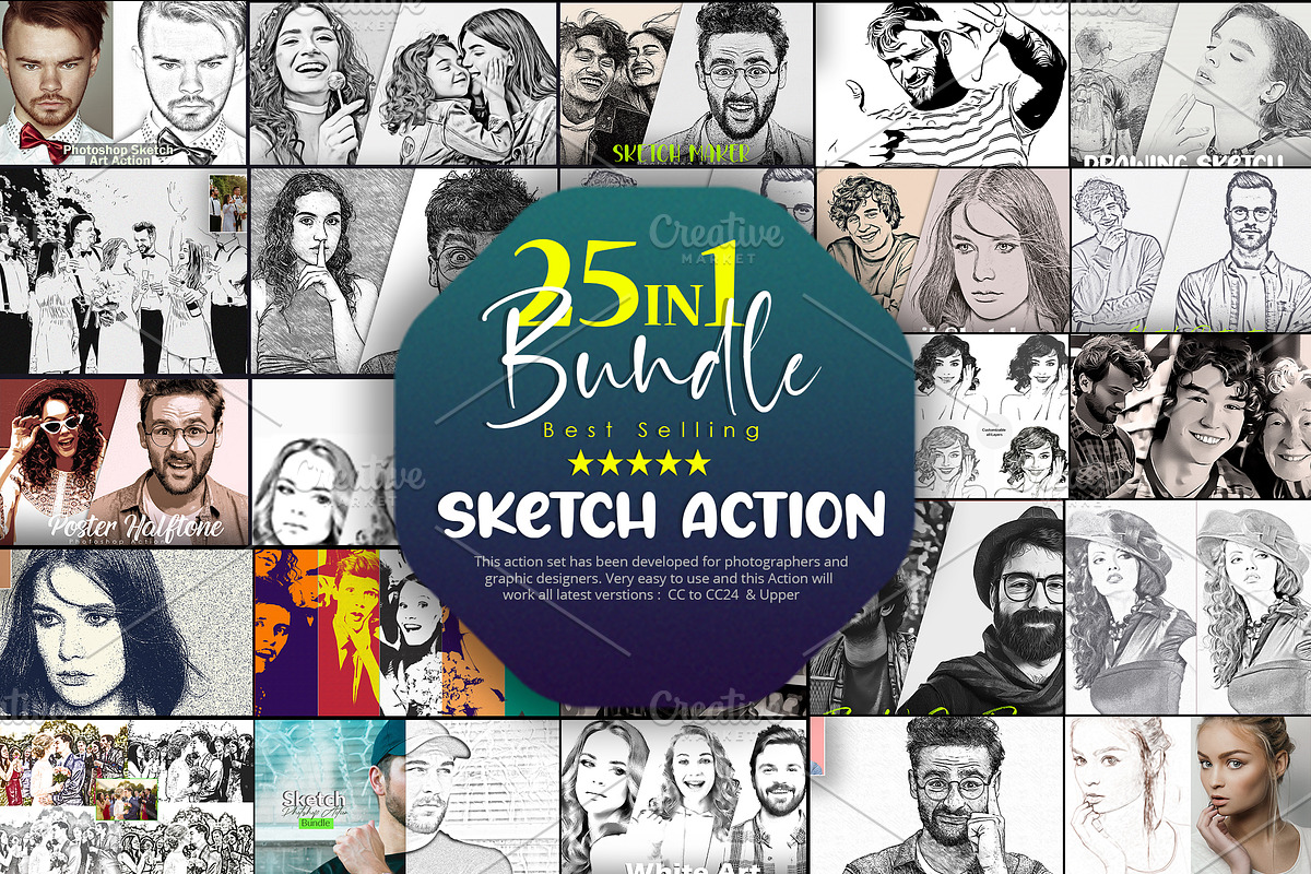 25 Sketch Action Bundle!, an Action Add-On by Vatdesign (Photo 1 of 11)