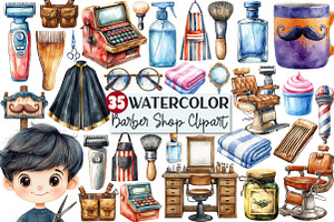 Watercolor Barber Shop Clipart, an Illustration by Rose Art