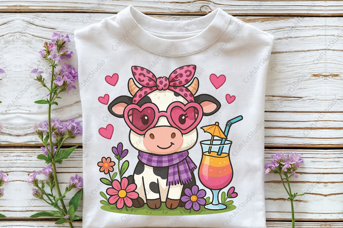 Highland Cow and Flowers PNG, an Illustration by CraftArtStudio (Photo 3 of 4)