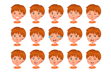 Cartoon boy face emotions and