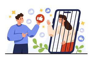 Social Media Addiction Concept with, a Technology Illustration by Flashvector