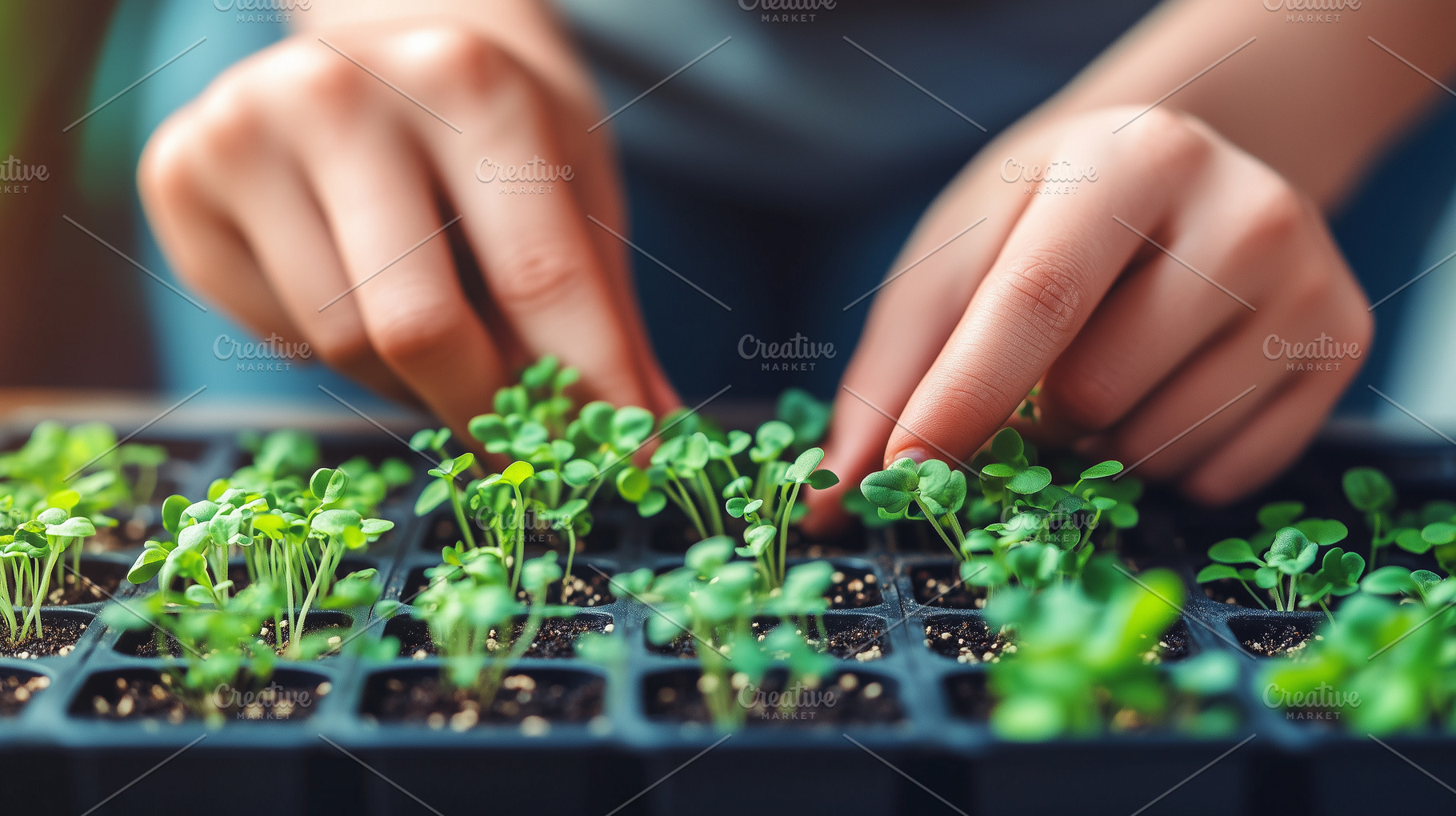Close up of hands tending microgreen, a Nature Photo by MistyDay