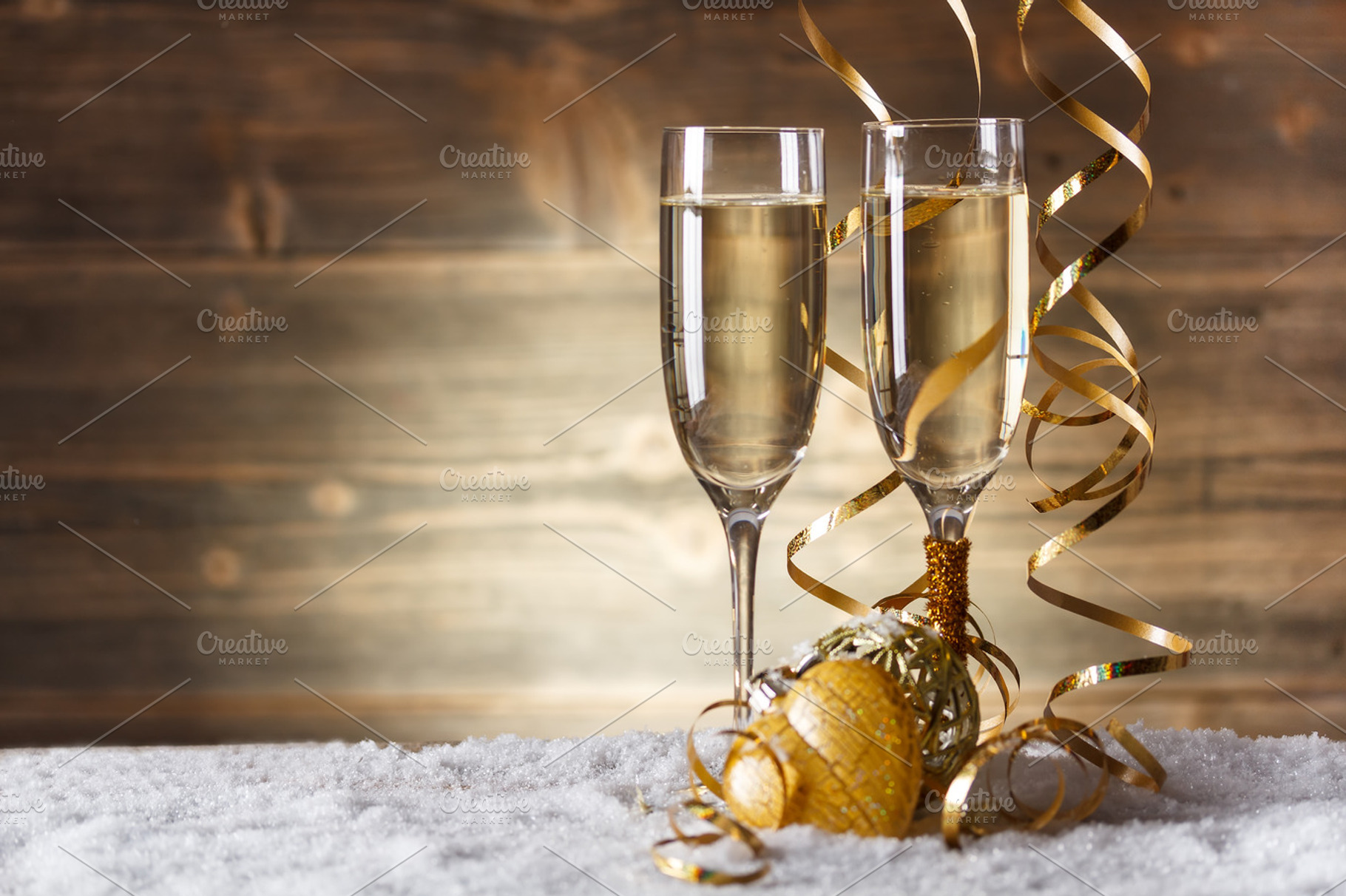 Gold christmas balls containing alcohol, background, and ball