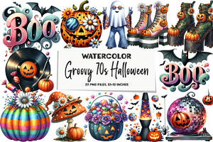 Groovy 70s Halloween Clipart, an Illustration by DreamArtGraphic