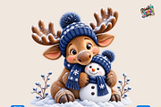 Snowy Reindeer Hugging Snowman, a Seasonal Illustration by Printable Design Store (Thumbnail 1 of 3)
