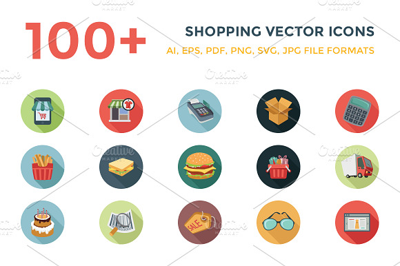 100 Shopping Flat Vector Icons