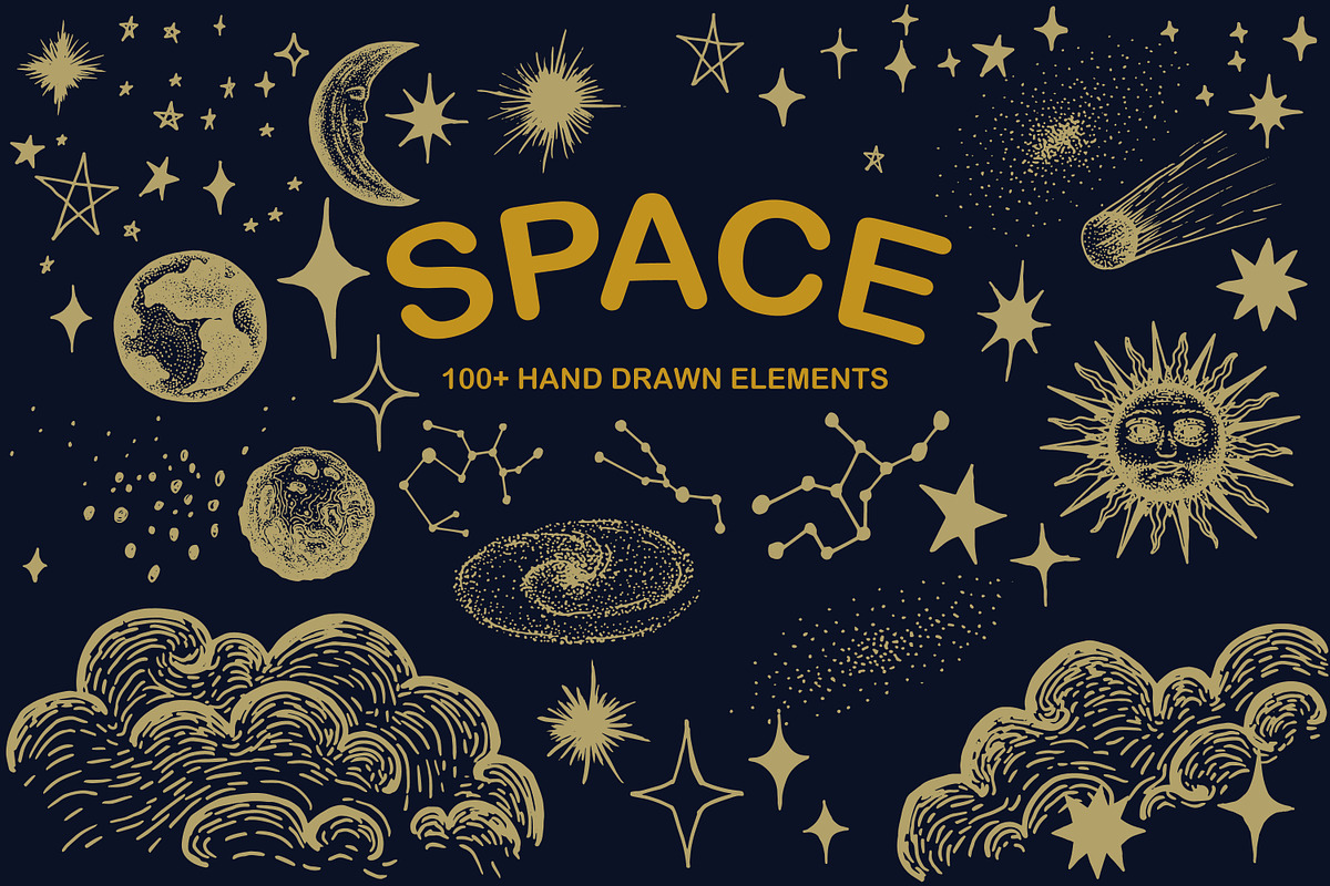 Hand drawn Space - Star Moon Sun, an Illustration by Artolabs (Photo 1 of 14)
