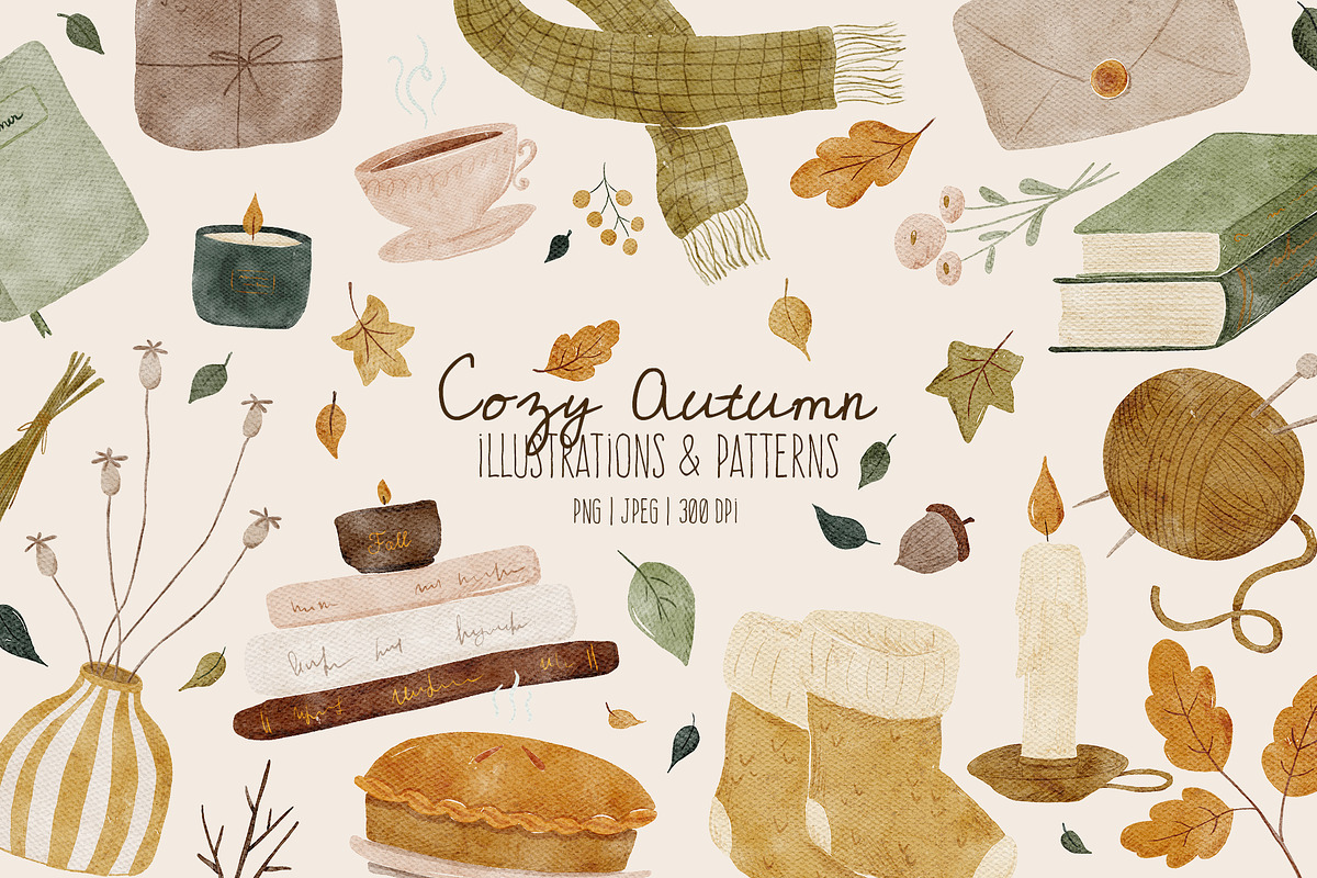 Cozy Autumn | Cliparts and Patterns, an Object Illustration by OkPen (Photo 1 of 18)
