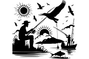 Vintage Fishing Scene Bundle, an Object Graphic by Designer_Momina (Thumbnail 9 of 13)