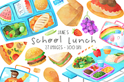 Watercolor School Lunch Clipart, an Education Illustration by DigitalArtsi (Thumbnail 1 of 2)