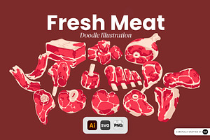 Fresh Meat Doodle Illustration, a Food Illustration by SLAB! Design