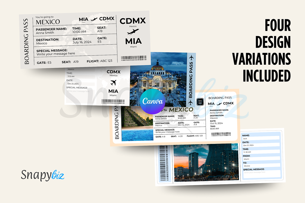 Mexico Canva Boarding Pass Template, a Card Template by Snapybiz (Photo 4 of 8)
