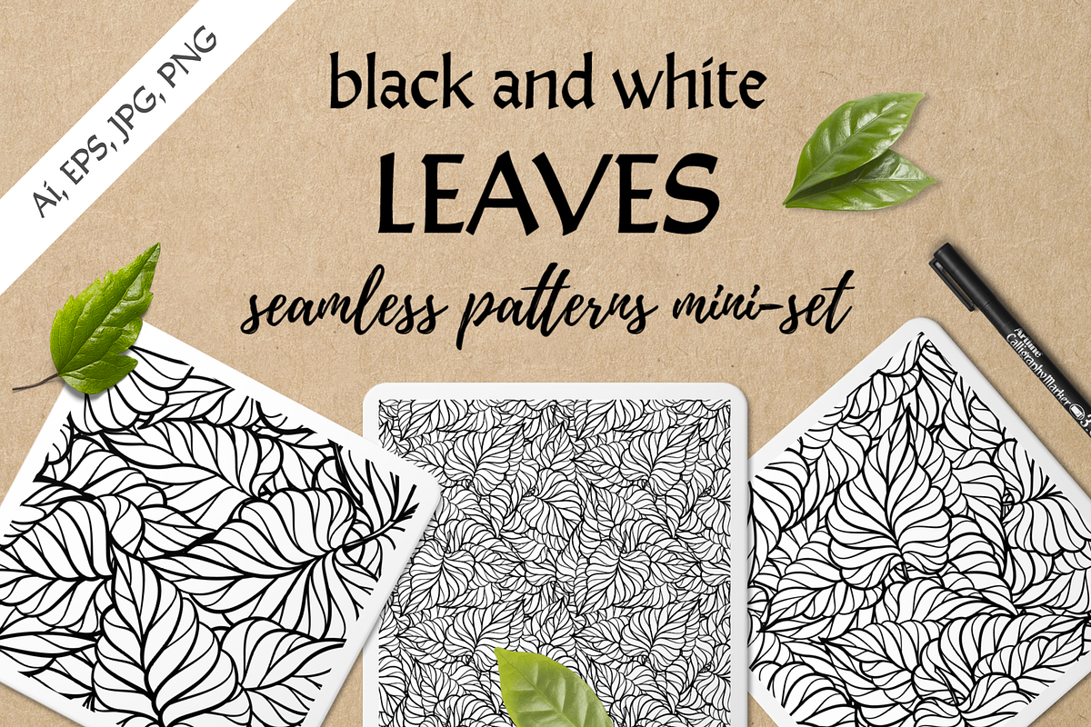 Black and white leaves patterns set, a Pattern Graphic by Graphic Magic (Photo 1 of 5)