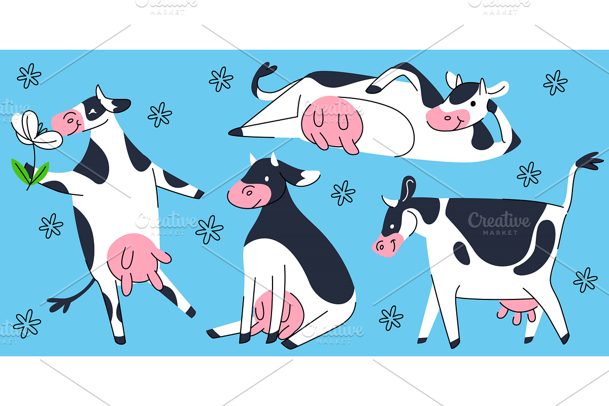 Funny cow mascot set, an Animal Illustration by art PVP - market