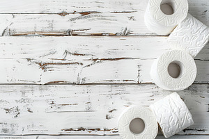 Toilet paper rolls on wooden background, a Photo by AlyaAnd