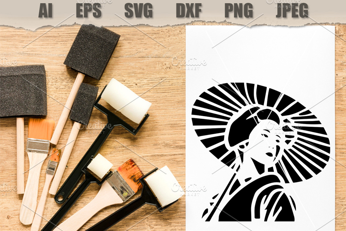 Stencil Asian Woman Parasol, a Decorative Illustration by MARYCRAFTIRIA (Photo 2 of 3)