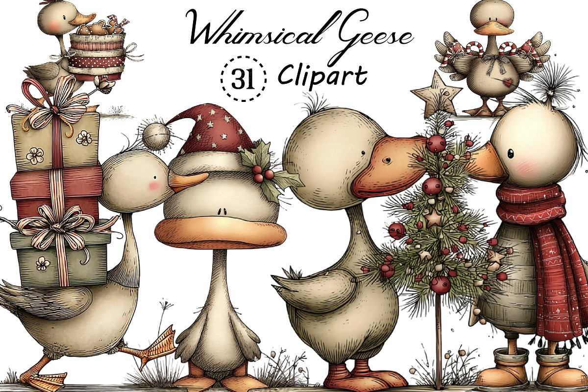 Whimsical Geese Clipart Bundle, an Illustration by Creative Art (Photo 1 of 10)