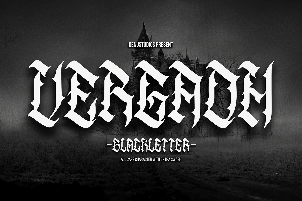 Vergaoh | All Caps Blackletter Font, a Blackletter Font by Denustudios (Photo 1 of 12)