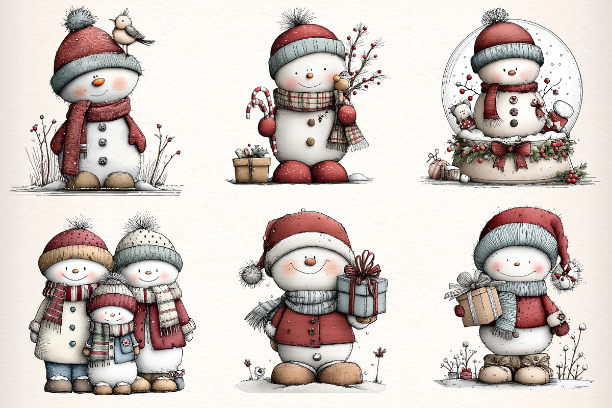 Whimsical Christmas Snowman Clipart, an Illustration by Dream Creation (Photo 4 of 7)