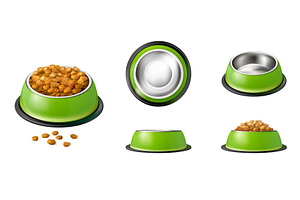 Realistic feed bowls. Empty full pet, a Food Illustration by Stock-Smart-Start