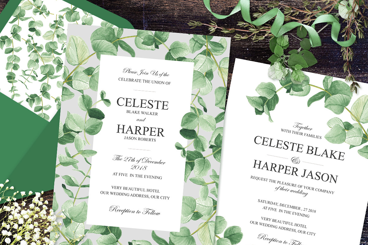 Eucalyptus Greens Wedding Suite, an Invitation Template by HannaSymo (Photo 11 of 14)