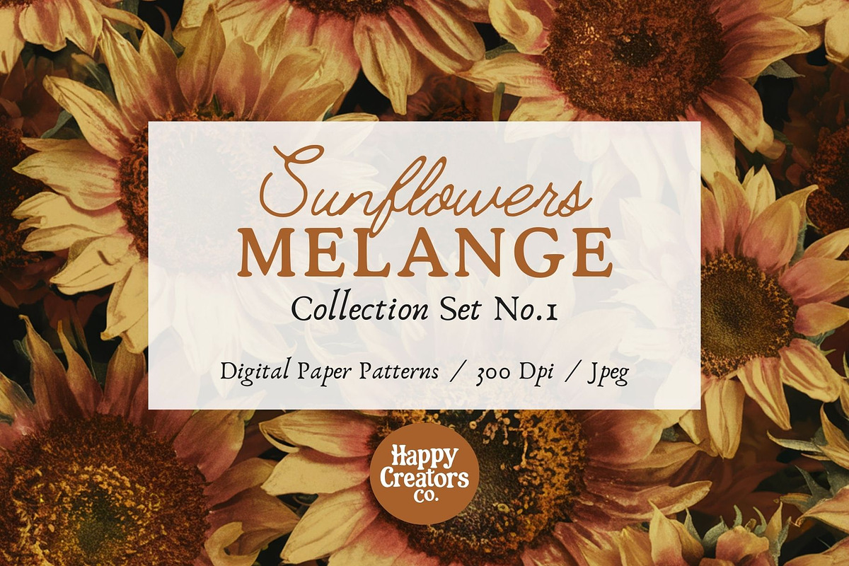 Sunflowers Melange Digital Papers #1, a Pattern Graphic by Happy Creators Co. (Photo 1 of 7)
