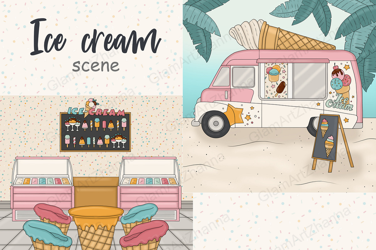 Ice Cream Shop Clipart, a Seasonal Illustration by GlamArtZhanna (Photo 2 of 3)