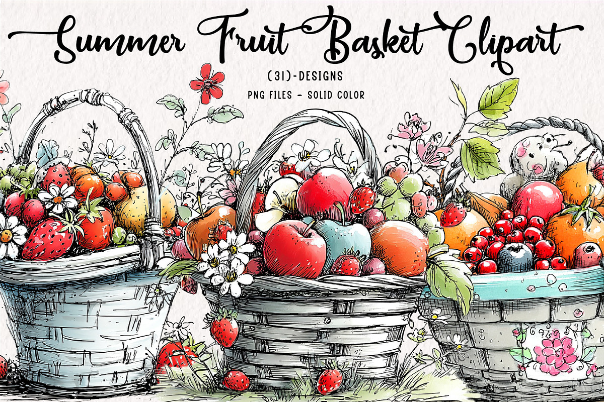 Summer Fruit Basket Clipart, an Illustration by CreationArt (Photo 1 of 7)