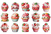 Cute Strawberry Cupcake Clipart, an Illustration by DreamArtGraphic (Thumbnail 2 of 4)