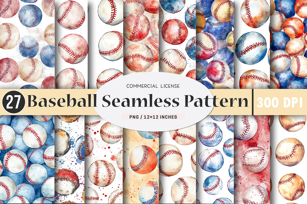 Baseball Seamless Pattern, an Illustration by SinaCreation (Photo 1 of 5)