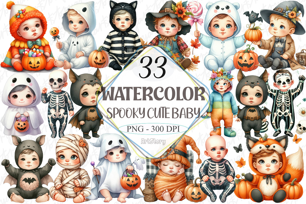 Autumn Spooky Cute Baby Clipart, a Graphic by designcity5 (Photo 1 of 5)
