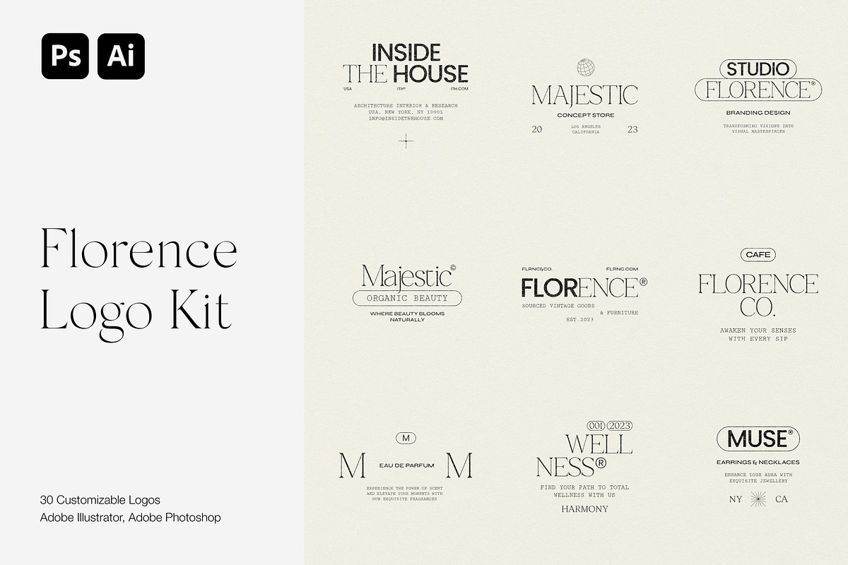 Florence Logo Kit | Logos Ai Eps Psd, a Branding & Logo Template by Feel This (Photo 1 of 11)