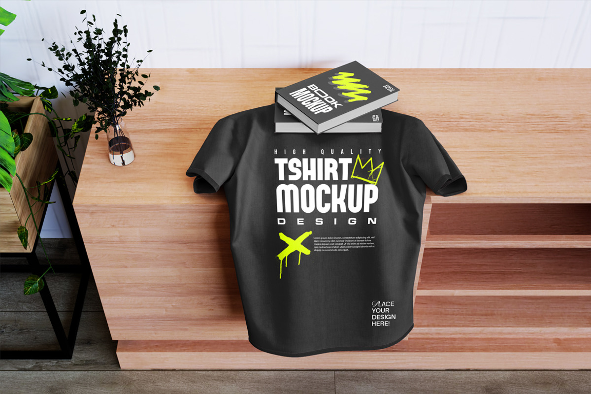 T-Shirt Mockup & Book Mockup, a Mockup by Mockupnine (Photo 3 of 4)