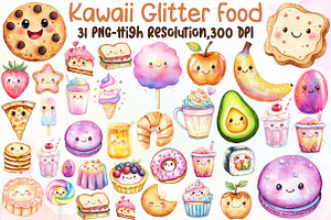 Kawaii Glitter Food Clipart Bundle, an Illustration by Sublimation Artist