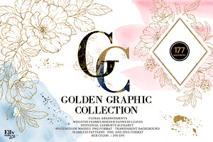 Gold Floral Graphic Collection, an Illustration by Elly Studio