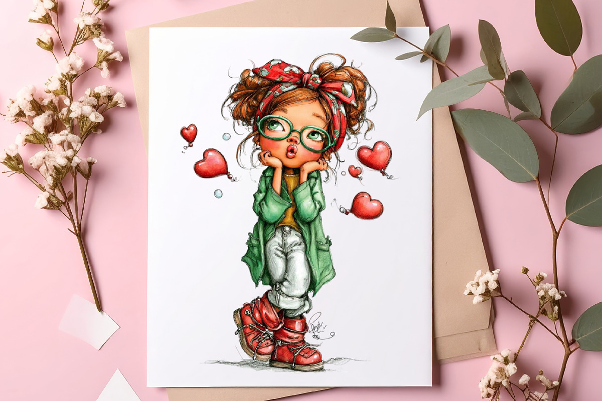Quirky Valentine Girl Clipart Bundle, an Illustration by SinaCreation (Photo 7 of 11)