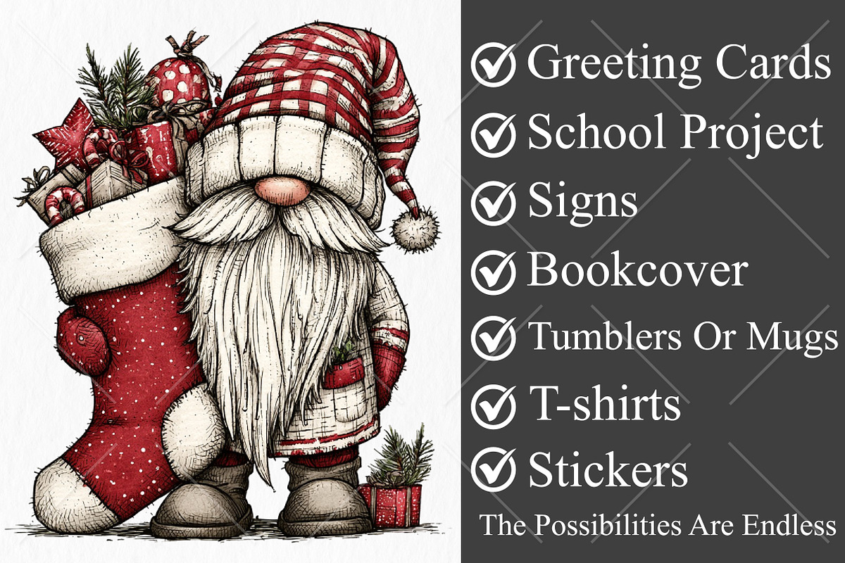 Whimsical Christmas Gnome Clipart, a Seasonal Illustration by Canvas Craft (Photo 3 of 10)
