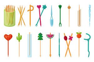 Toothpicks. Wooden plastic toothpick, a Food Illustration by Valerie Bodnar