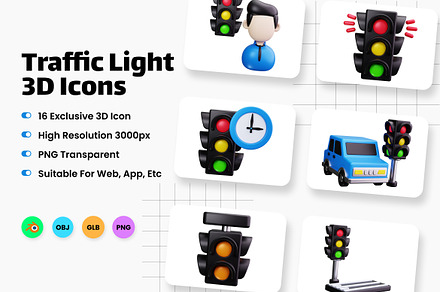 Traffic Light 3D Icons, a Light 3D Model by HacaStudio
