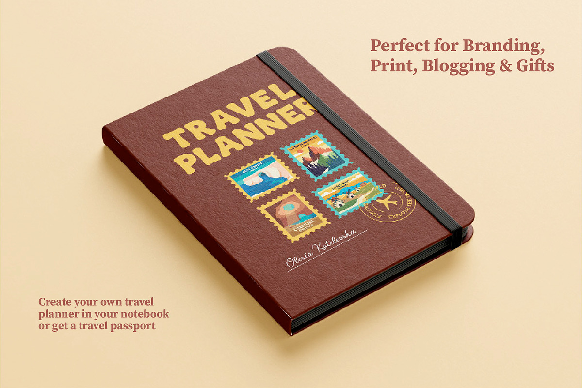 Travel Stickers and Retro Postage, an Object Illustration by Lettering_Logo (Photo 8 of 14)