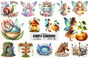 Fairy Garden Watercolor Clipart, an Illustration by Pixels.Craft