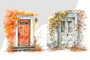 Watercolor autumn doors PNG, a Seasonal Illustration by dashtik (Thumbnail 6 of 6)