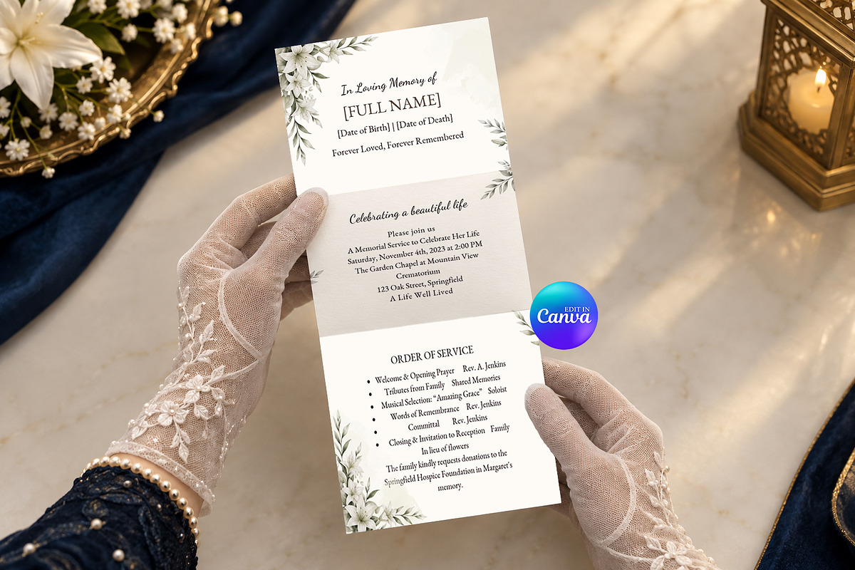 Elegant Funeral Program Template, an Invitation Template by Arslan (Photo 1 of 3)