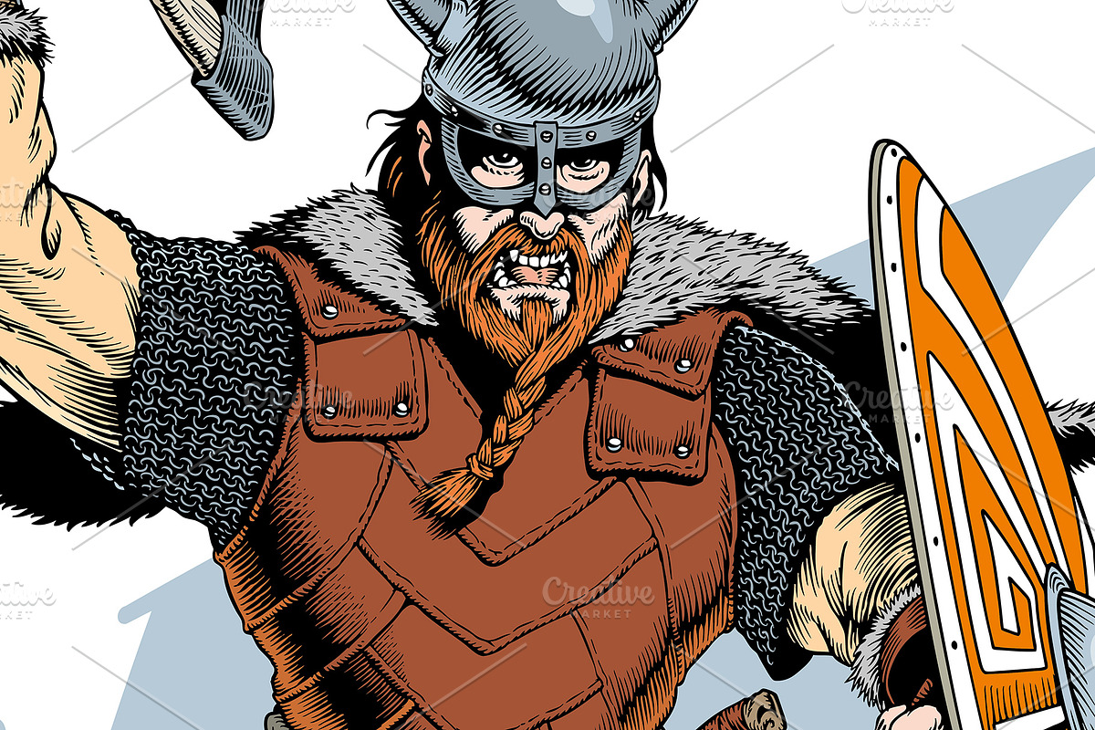 Viking with ax and shield attacks, an Illustration by Ledokolua (Photo 2 of 2)